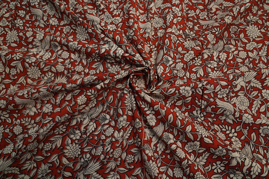 KALAMKARI COTTON WITH BORDER - Red base