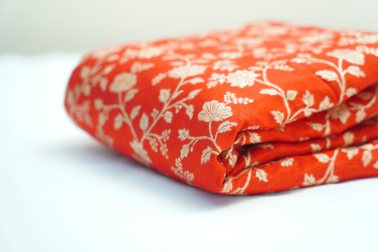 Red Jaal Banarasi Fabric