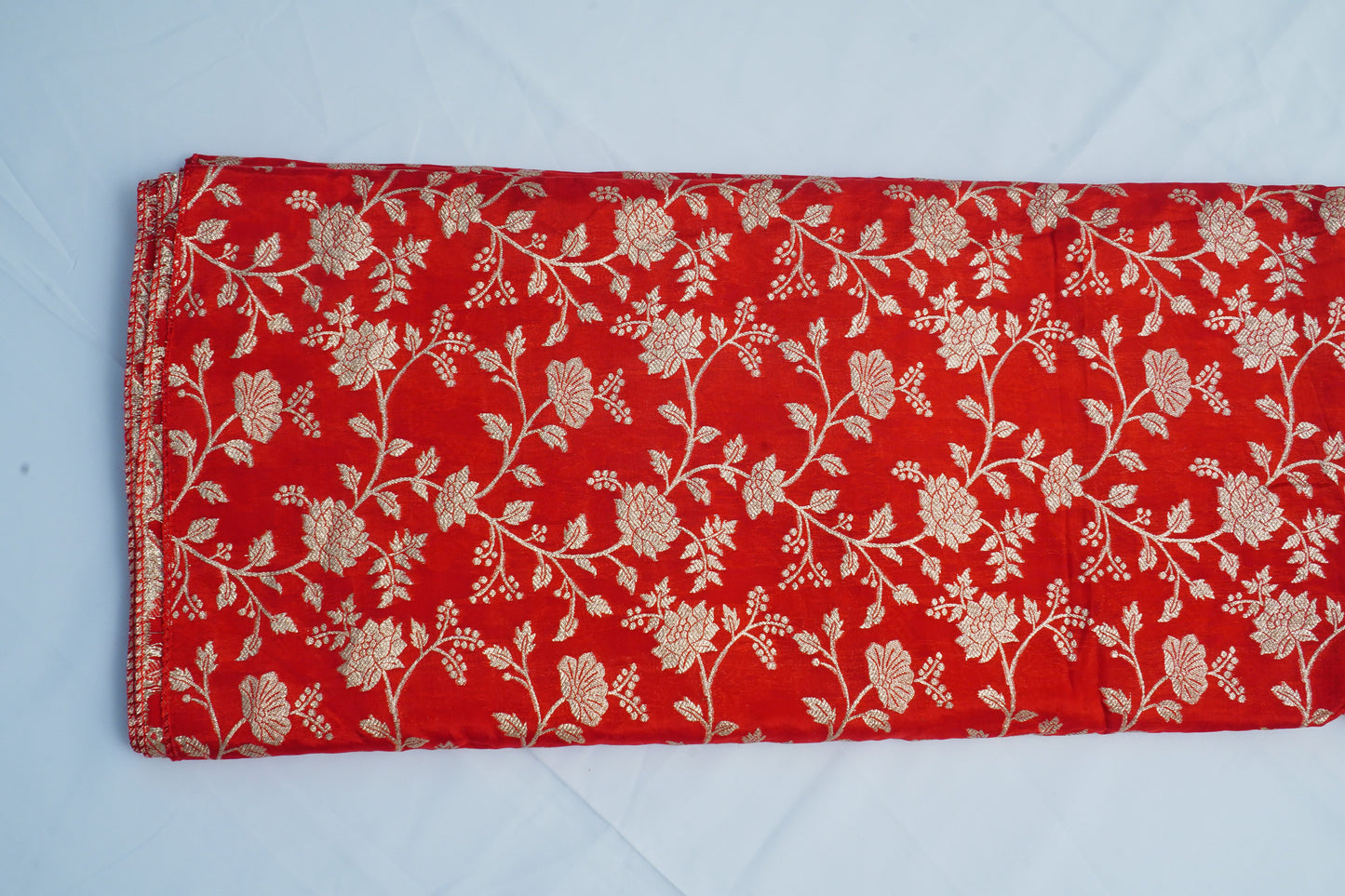 Red Jaal Banarasi Fabric