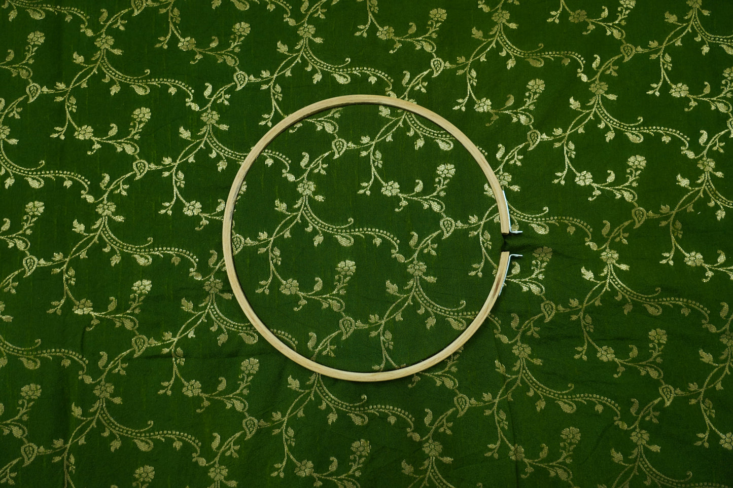 Pure Brocade Green Banarasi Fabric
