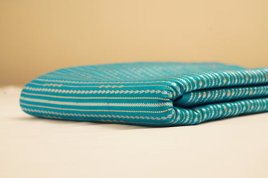 Turquoise Blue Katan Zari Fabric – Fresh & Modern Style