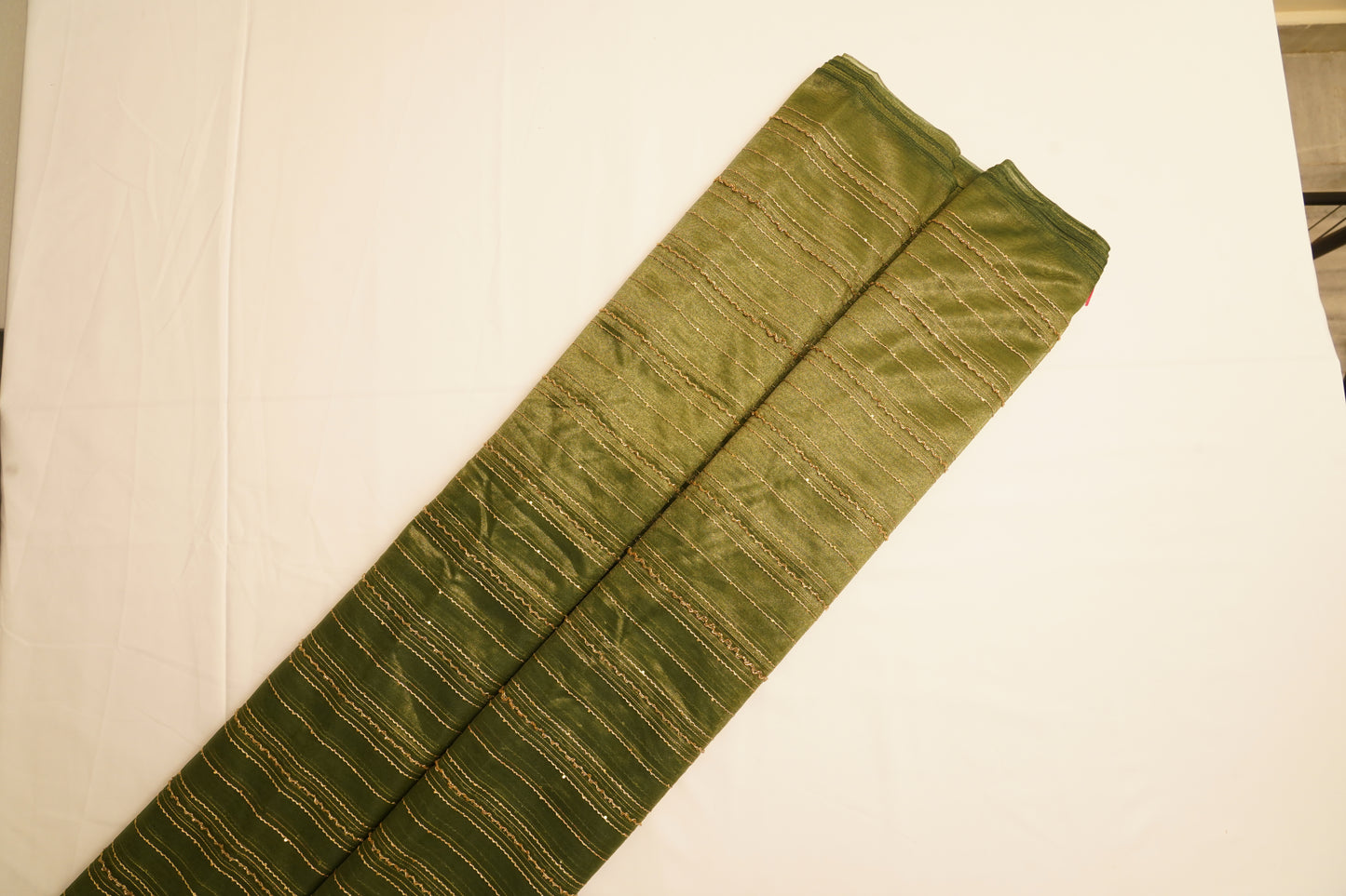 Olive Green Tissue Crush Sequence Fabric