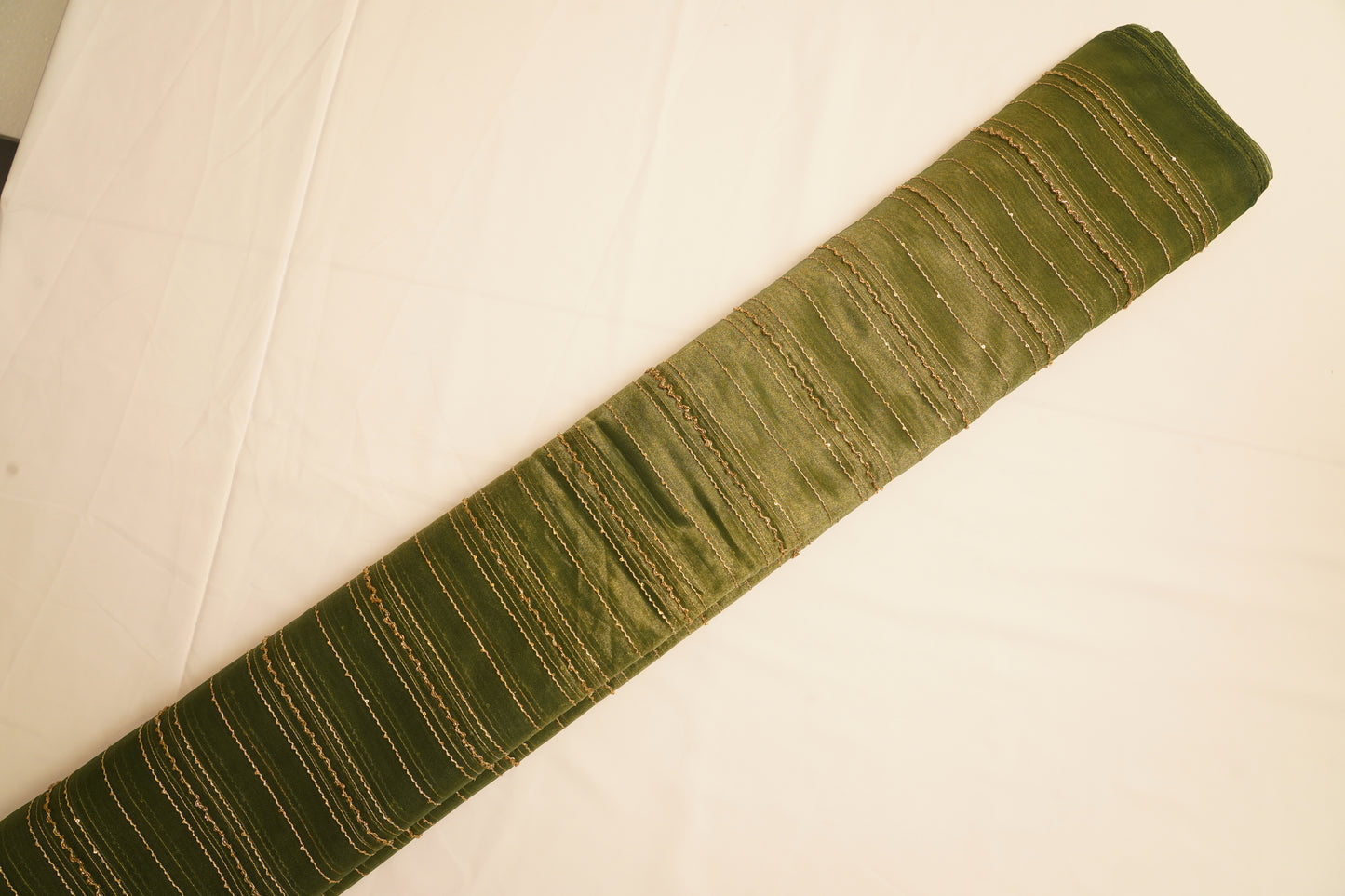 Olive Green Tissue Crush Sequence Fabric