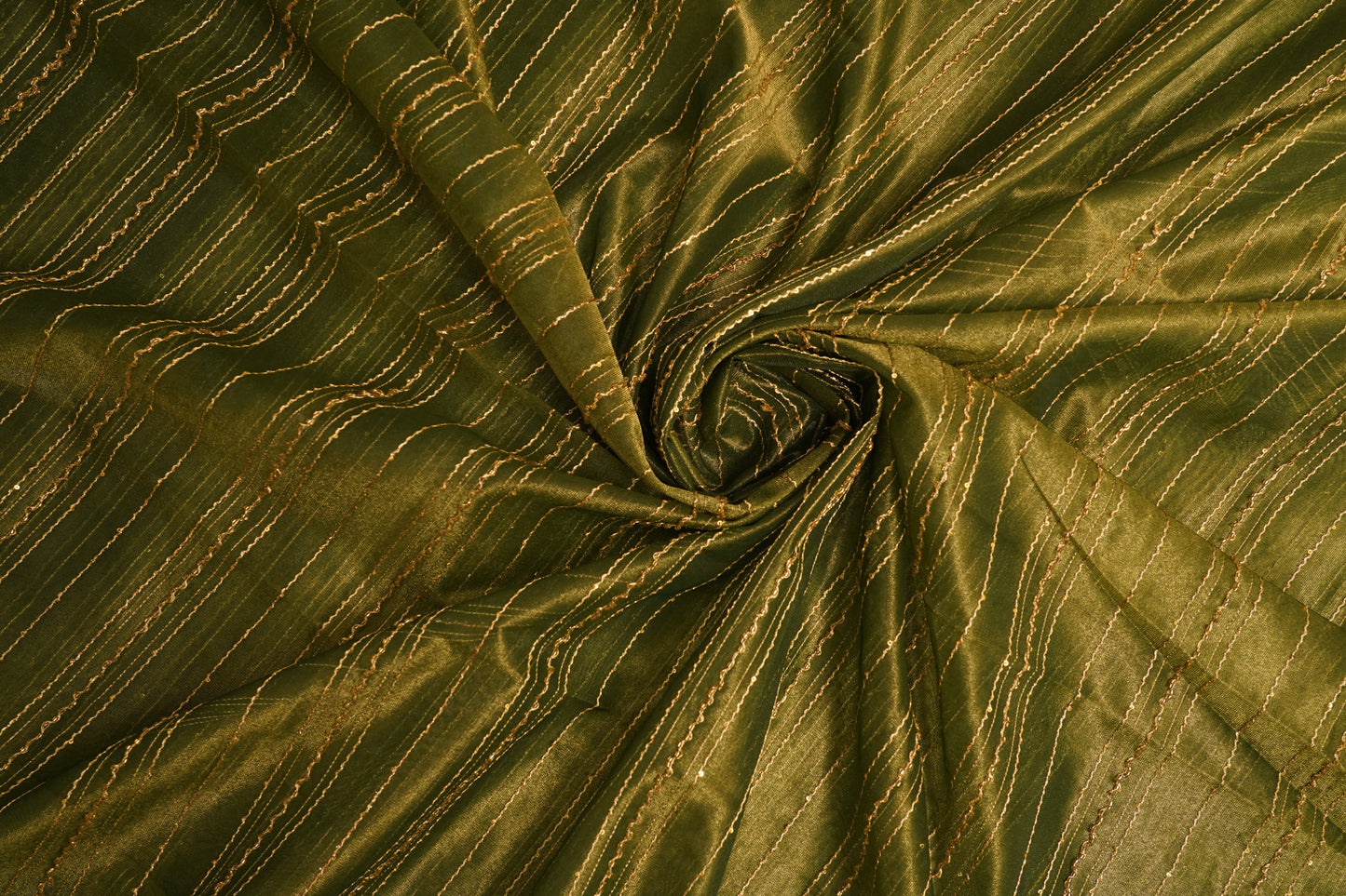 Olive Green Tissue Crush Sequence Fabric