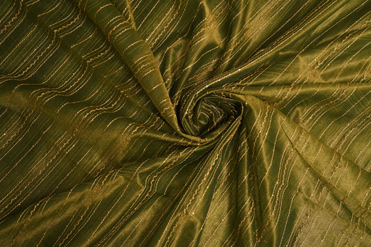 Olive Green Tissue Crush Sequence Fabric