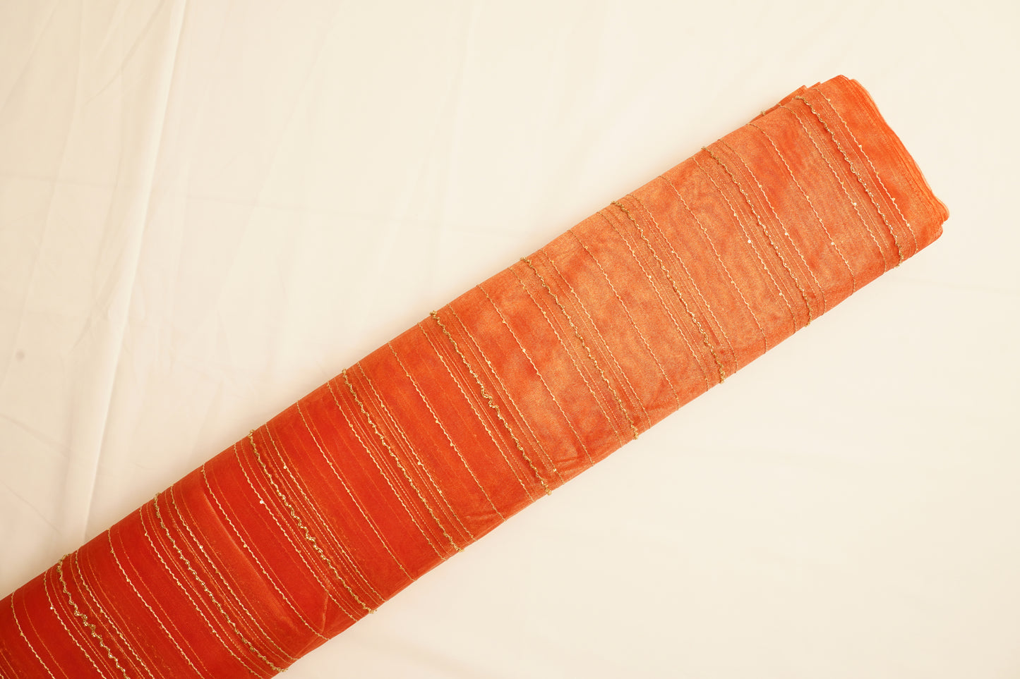 Rust Orange Tissue Crush Sequence Fabric
