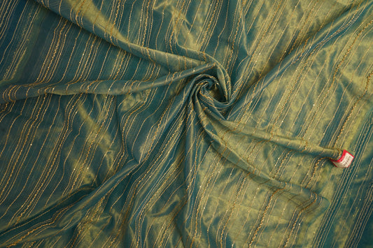 Teal Blue Tissue Crush Sequence Fabric