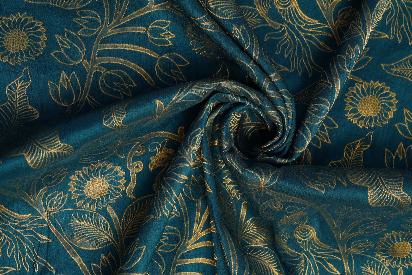 Teal Blue Raw Silk Brocade