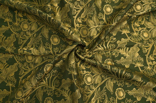 Forest Green Raw Silk Brocade