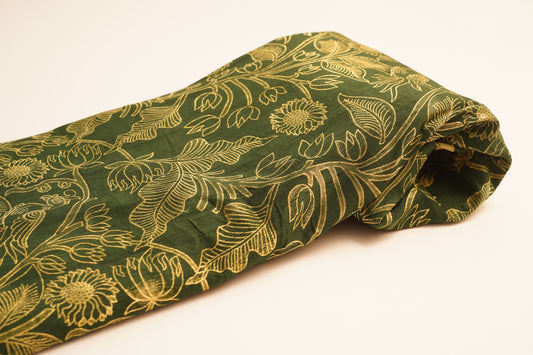 Forest Green Raw Silk Brocade