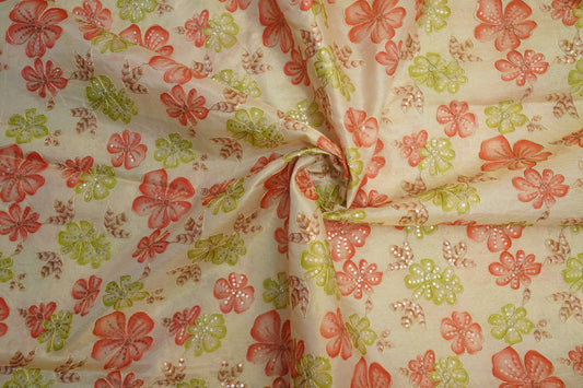 Tissue Gold with Crossandra Pink and Parrot Green Position Work