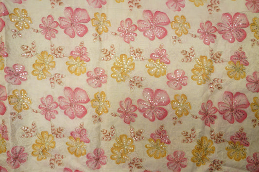Tissue Gold with Crossandra Pink and Lemon Yellow Position Work