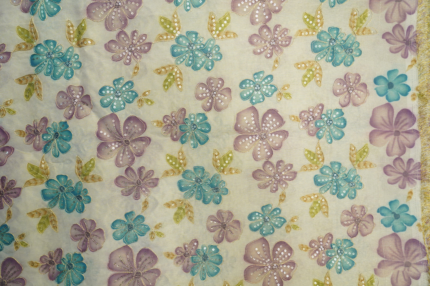 Tissue Gold with Aqua Blue and Lavender Position Work