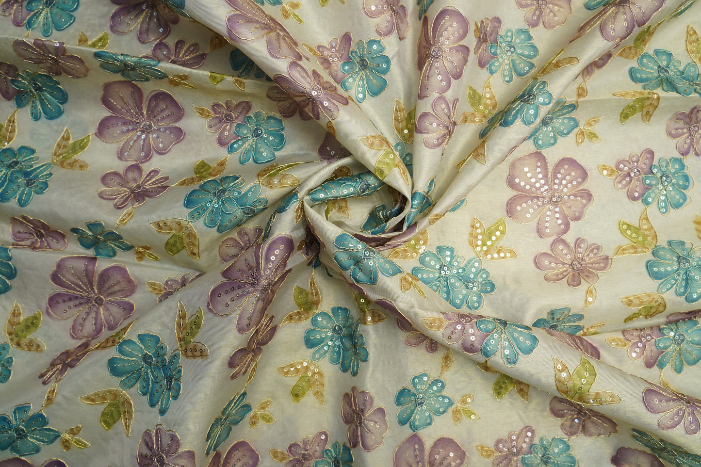 Tissue Gold with Aqua Blue and Lavender Position Work