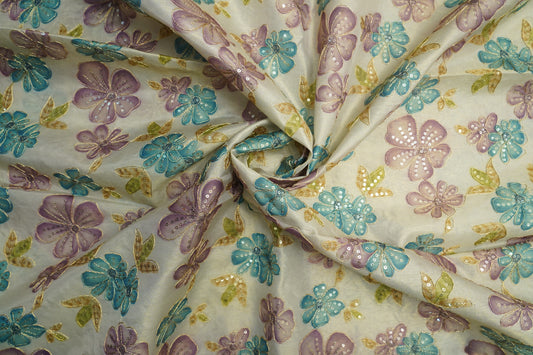 Tissue Gold with Aqua Blue and Lavender Position Work