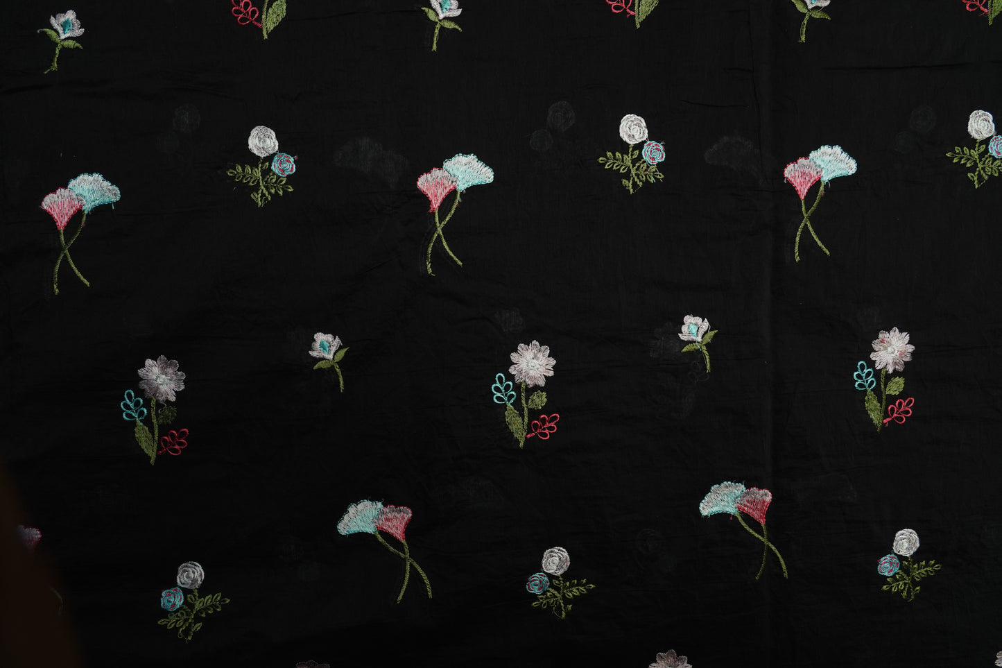 EMBROIDERY MUL COTTON - Midnight Black Elegance