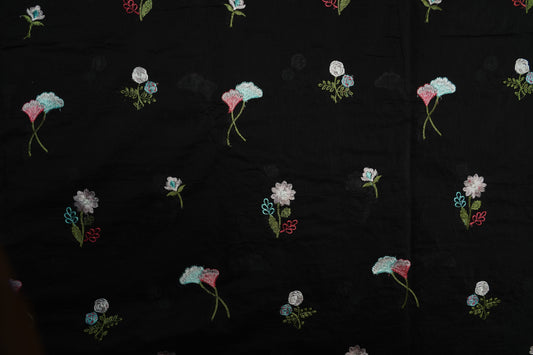 EMBROIDERY MUL COTTON - Midnight Black Elegance