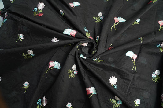 EMBROIDERY MUL COTTON - Midnight Black Elegance