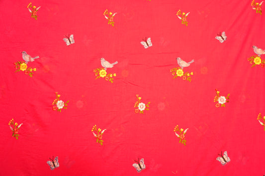 EMBROIDERY MUL COTTON - Bright Coral Red