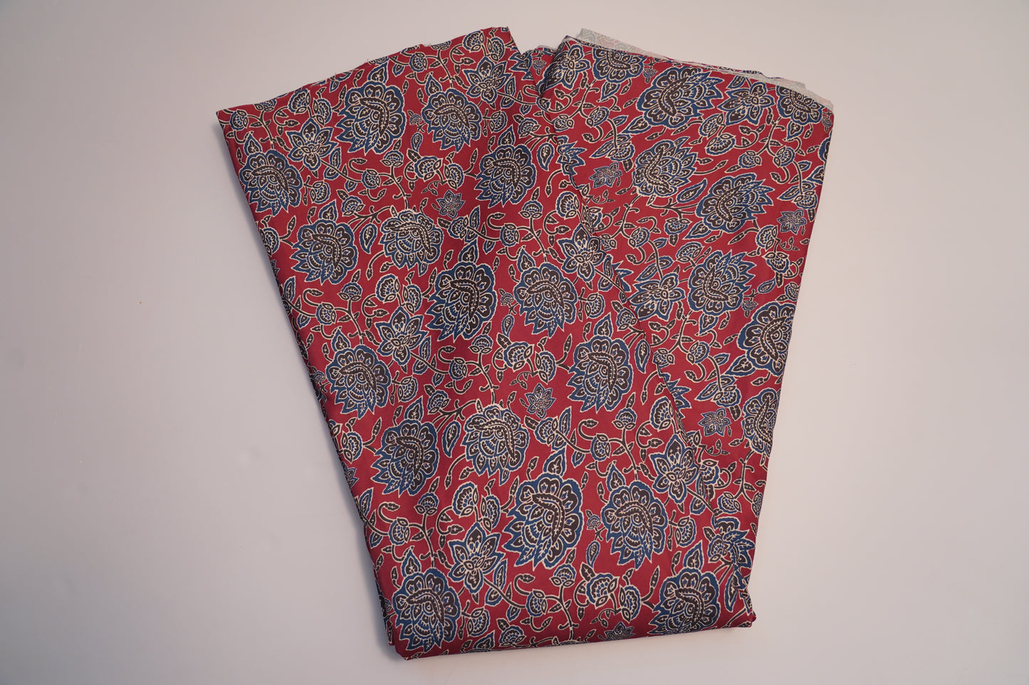 MODAL SILK SATIN - Maroon Base with Blue & White Floral Print