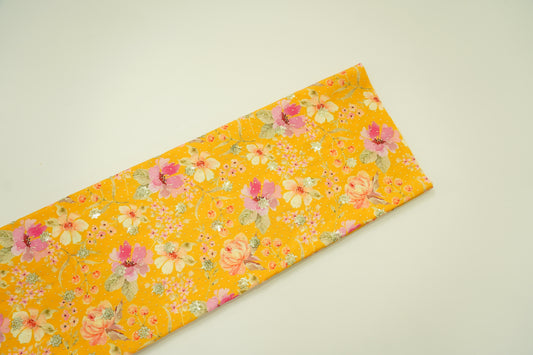 POLY COTTON - Light Yellow Base with Pink