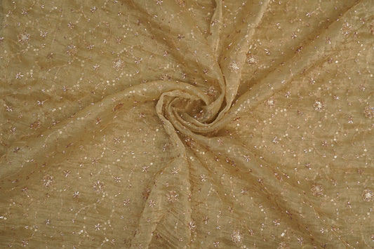 Premium Embroidered Crush Silk Fabric