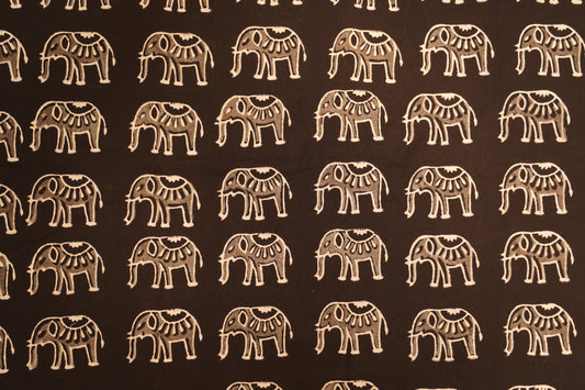 block cotton print - Deep black with Ivory Elephant Motifs