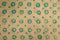 block cotton print - Mint white base with aqua blue & leaf green circular block prints.