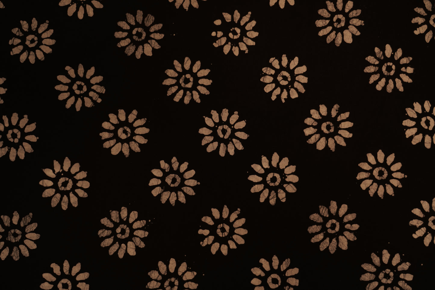 block cotton print - Deep charcoal black with white circular block print.