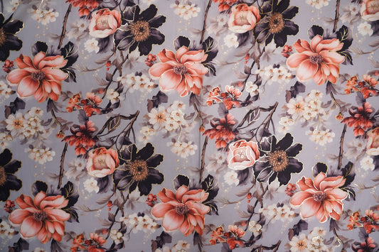 BSY SILK FABRIC WITH FOIL - Soft Ash Grey base