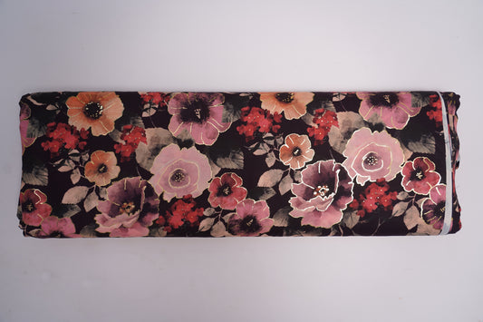 BSY SILK FABRIC WITH FOIL - Deep Wine base