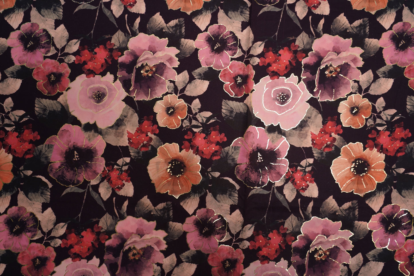 BSY SILK FABRIC WITH FOIL - Deep Wine base