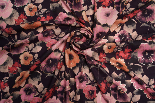 BSY SILK FABRIC WITH FOIL - Deep Wine base