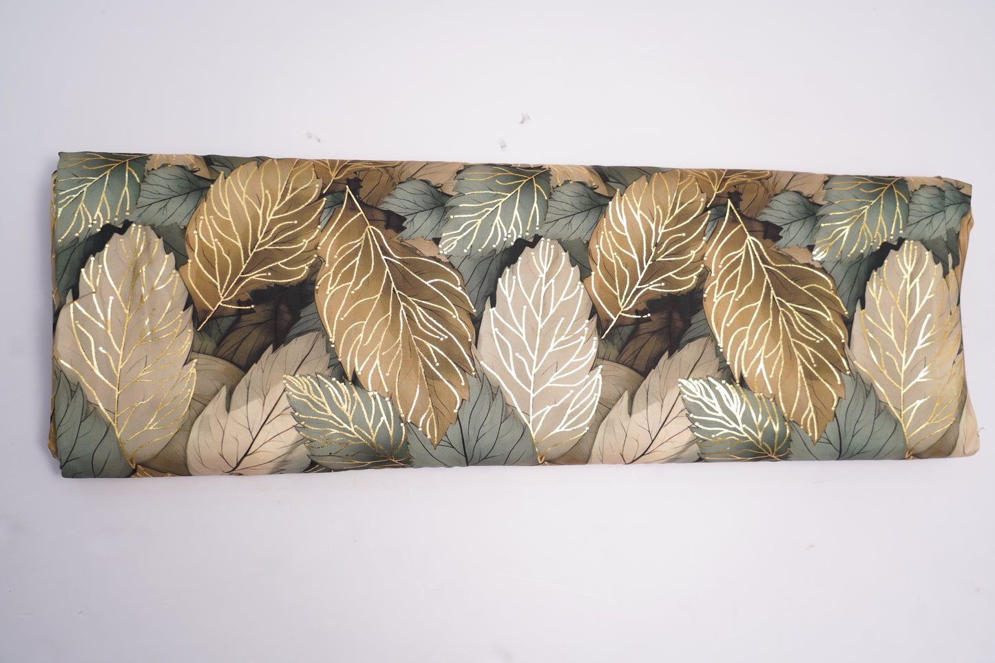 BSY SILK FABRIC WITH FOIL - Forest Green leaves