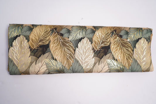 BSY SILK FABRIC WITH FOIL - Forest Green leaves
