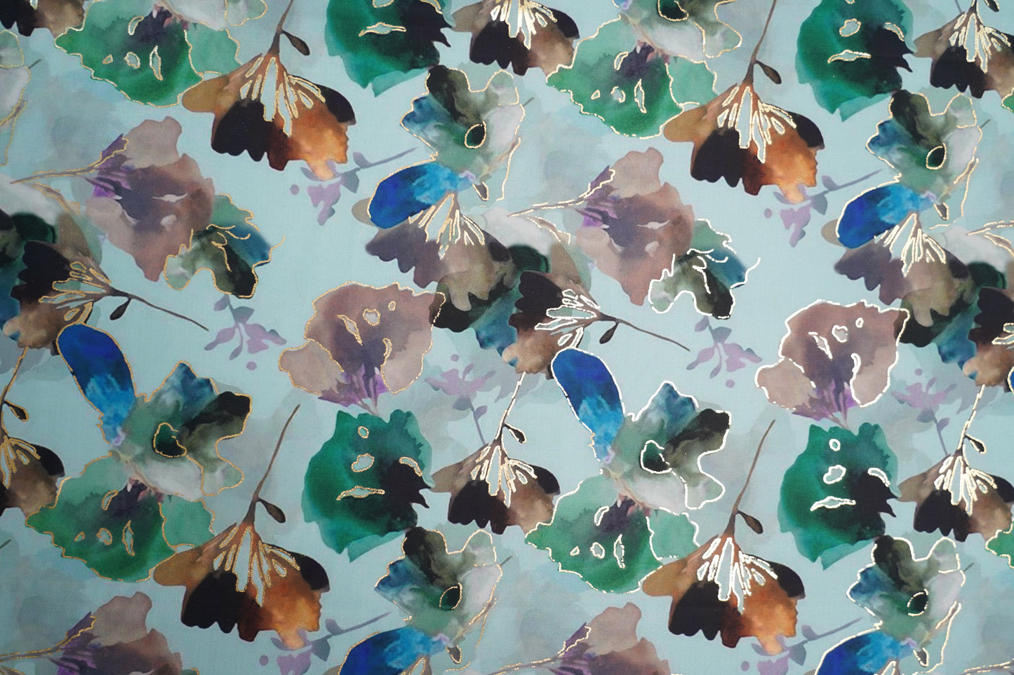 BSY SILK FABRIC WITH FOIL - Mint Green base