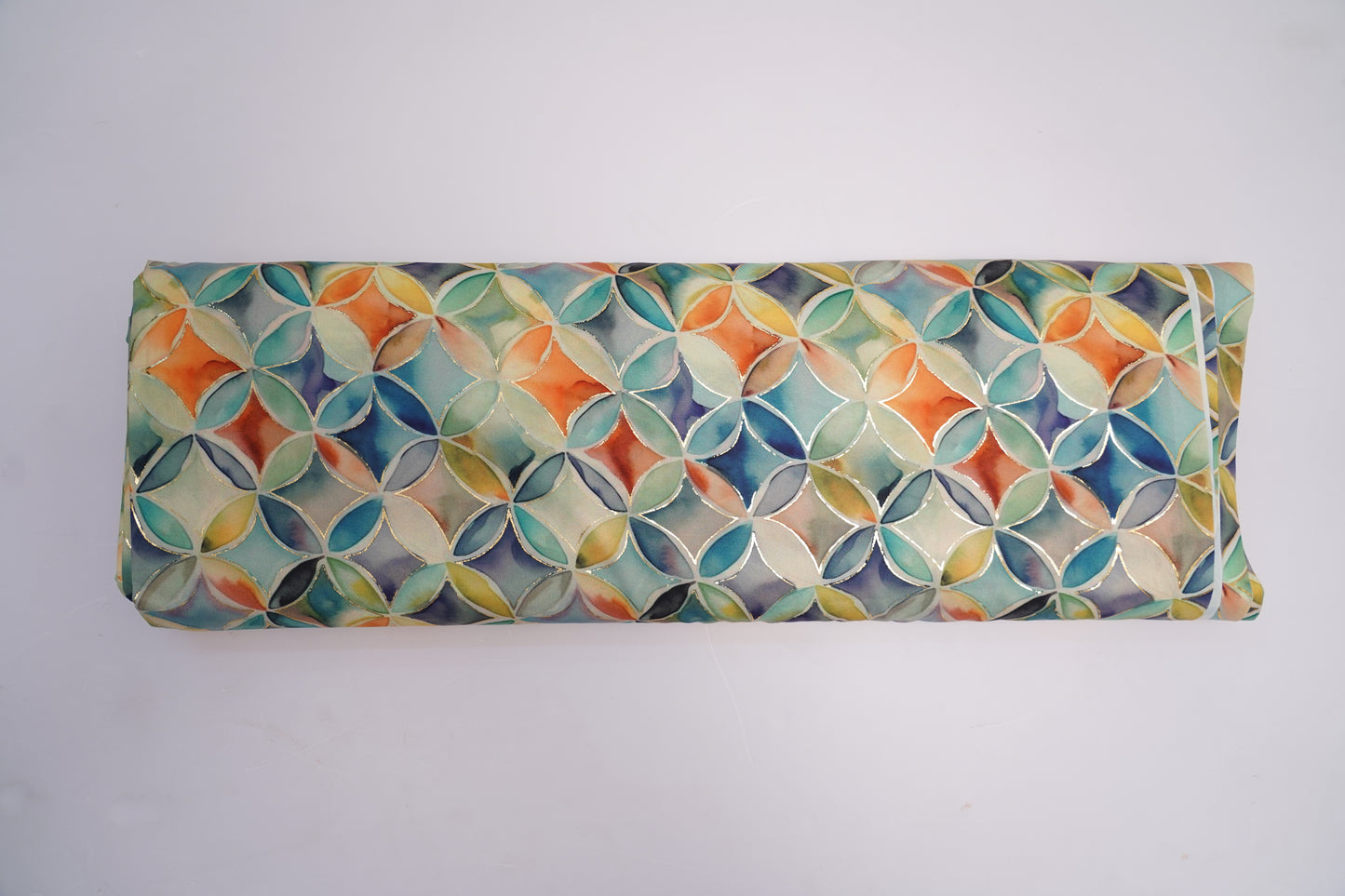 BSY SILK FABRIC WITH FOIL - Aqua-Mint base