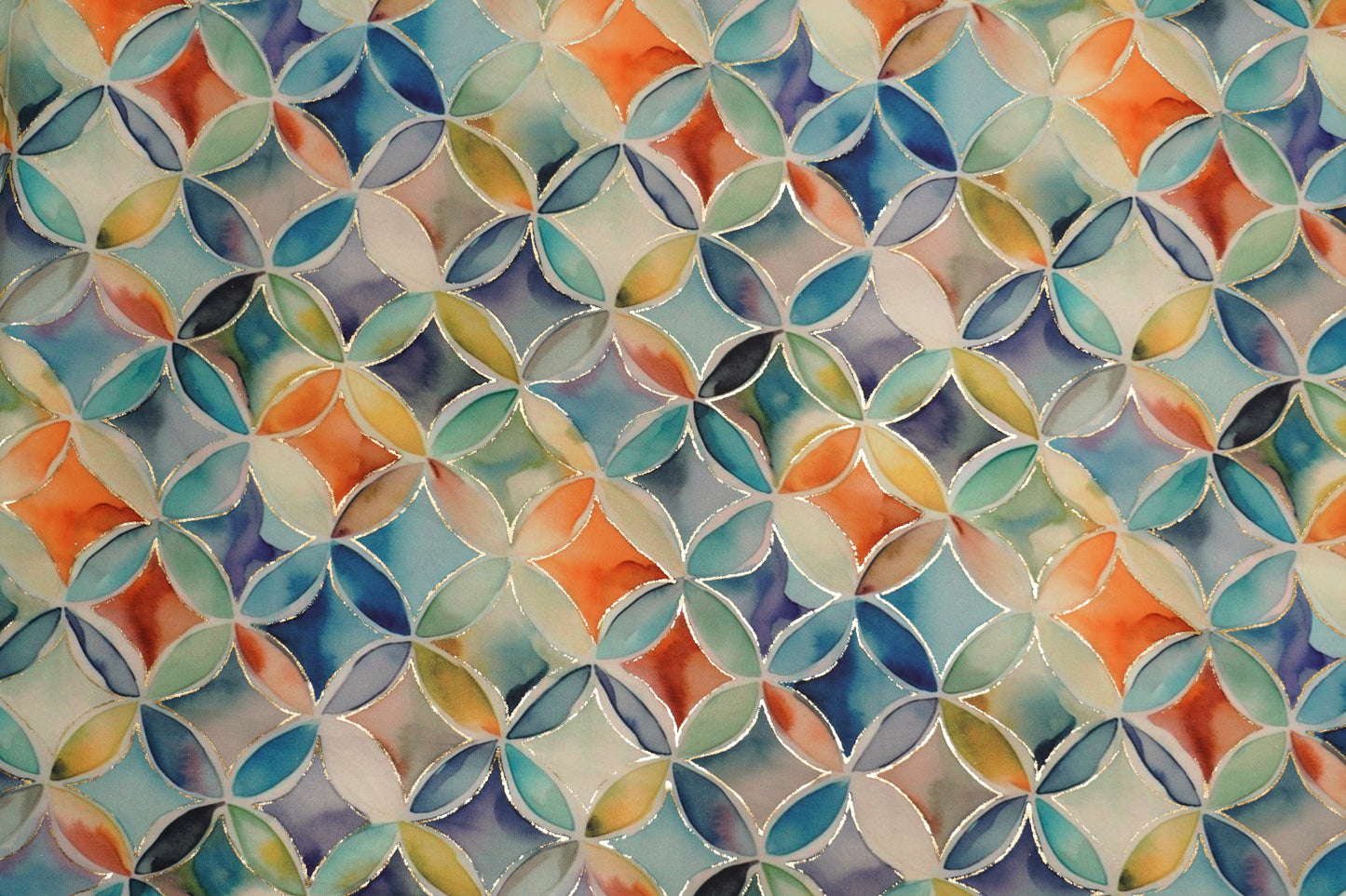 BSY SILK FABRIC WITH FOIL - Aqua-Mint base