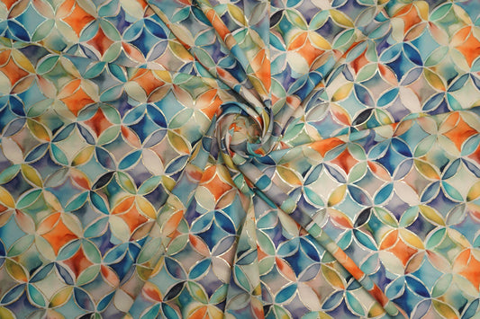 BSY SILK FABRIC WITH FOIL - Aqua-Mint base