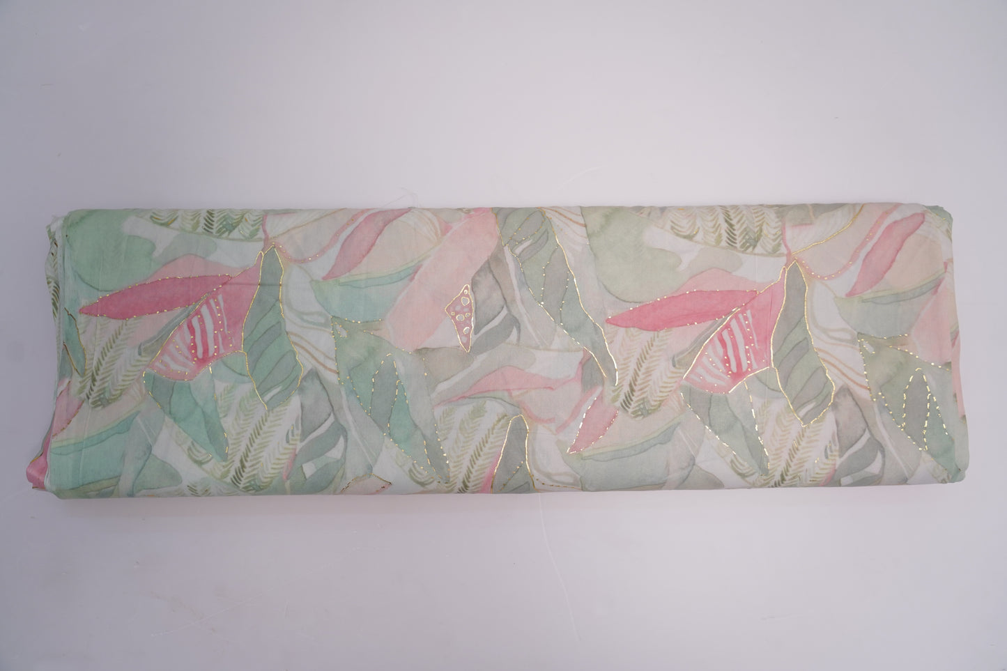 BSY SILK FABRIC WITH FOIL - Soft Mint Green base