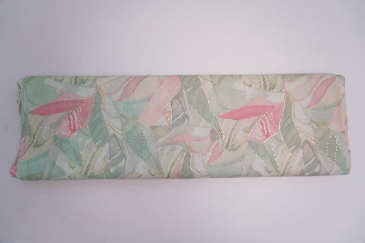 BSY SILK FABRIC WITH FOIL - Soft Mint Green base