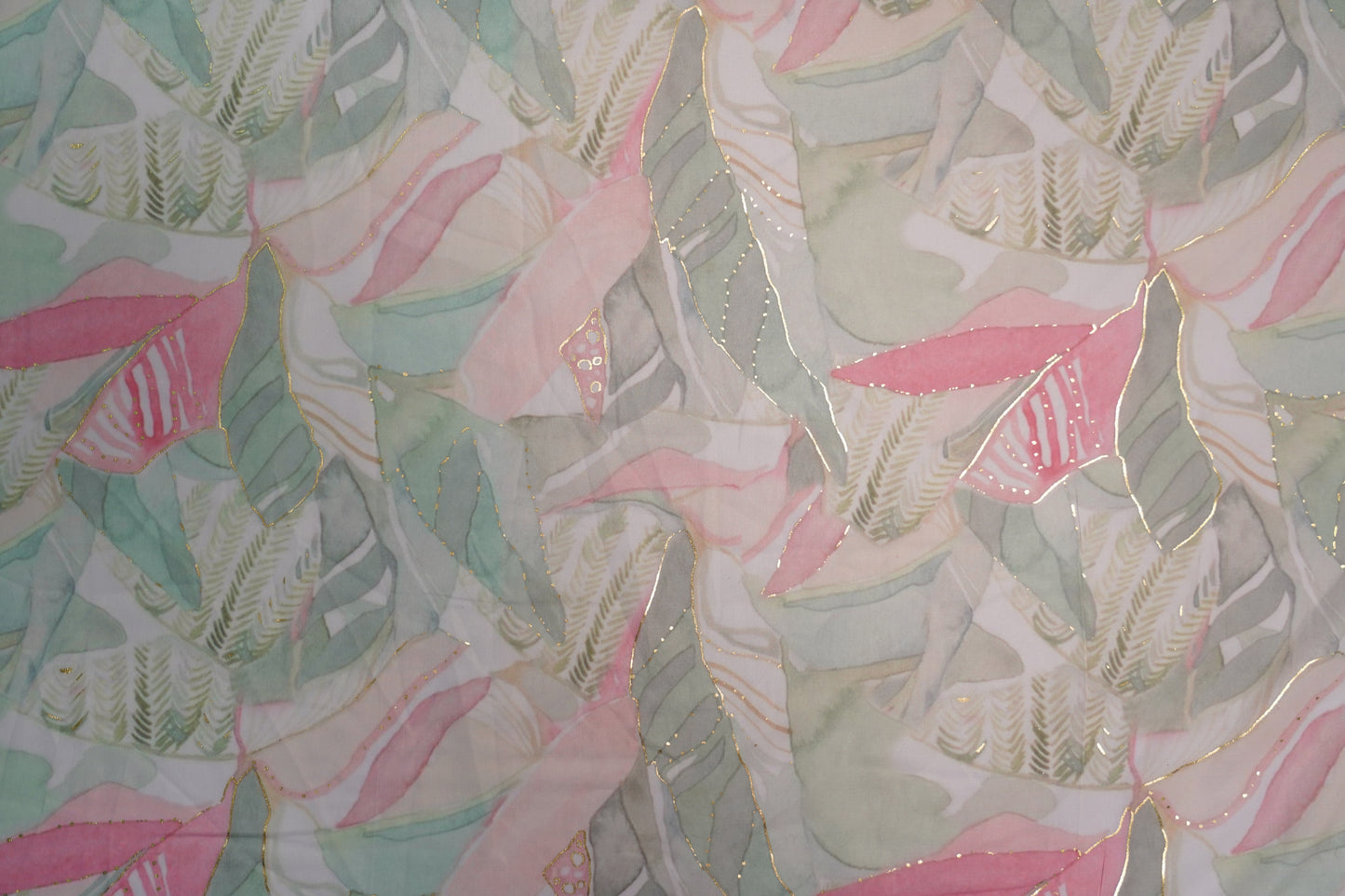 BSY SILK FABRIC WITH FOIL - Soft Mint Green base