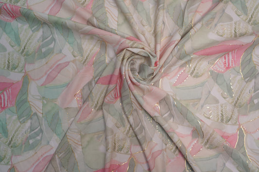 BSY SILK FABRIC WITH FOIL - Soft Mint Green base