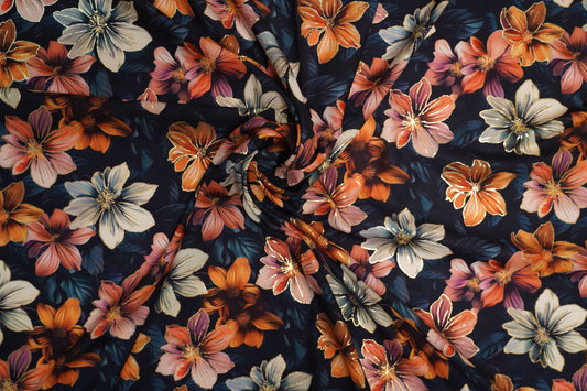 BSY SILK FABRIC WITH FOIL - Dark Blue base