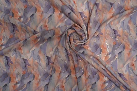 BSY SILK FABRIC WITH FOIL - Soft Lavender & Lilac tones