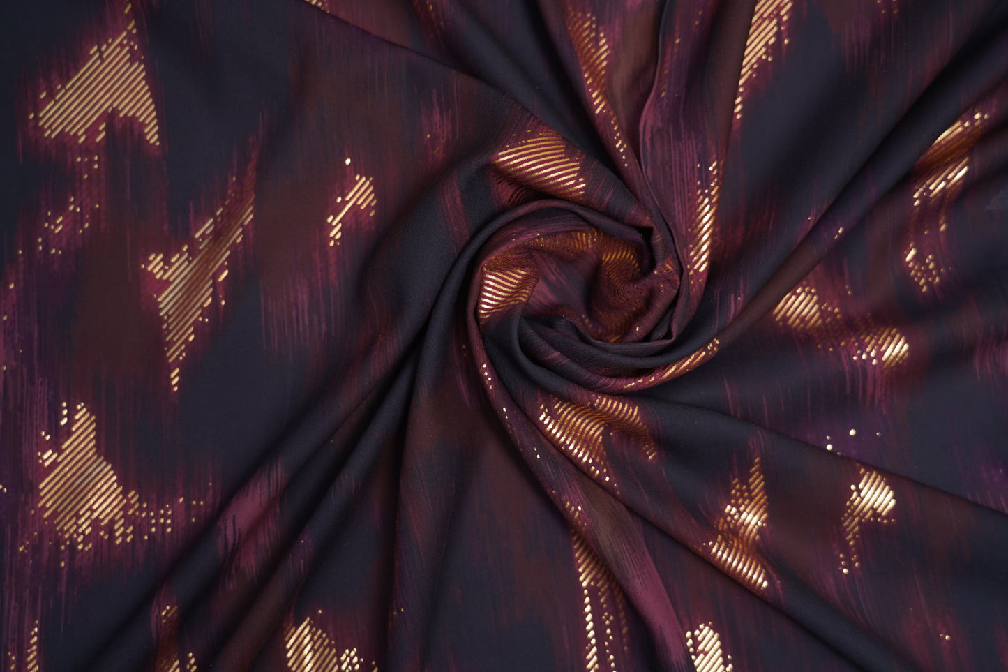 BSY SILK FABRIC WITH FOIL - Deep Wine & Plum base