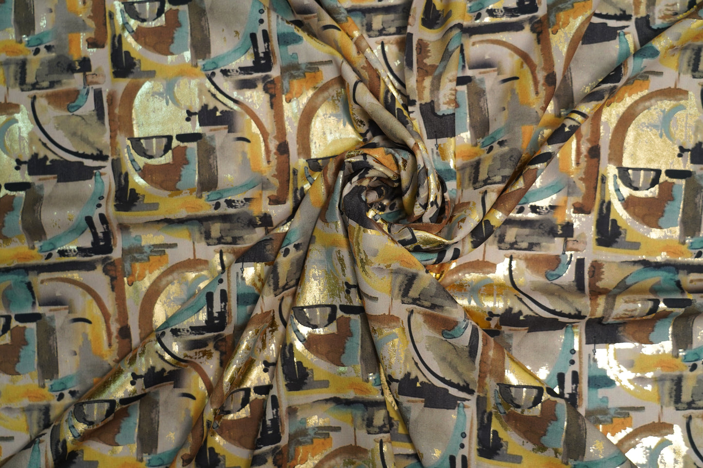 BSY SILK FABRIC WITH FOIL - lite Beige & Taupe base tones