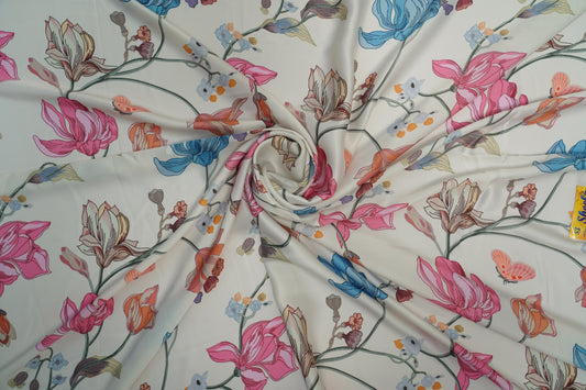 HEAVY SATIN GEORGETTE - Cream/Ivory base