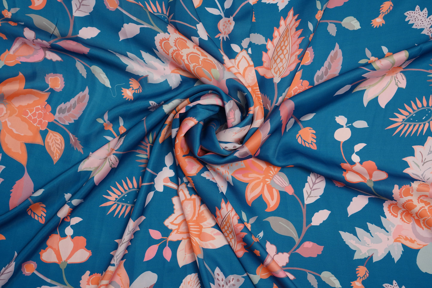 HEAVY SATIN GEORGETTE - Teal Blue base