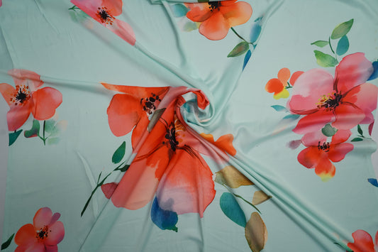 HEAVY SATIN GEORGETTE - Mint Aqua base